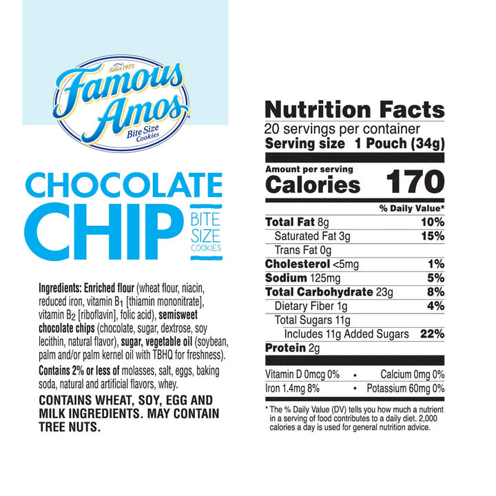 Cookies, Bite Size Chocolate Chip, Single Serve, 1.2 Ounce (Pack of 20)