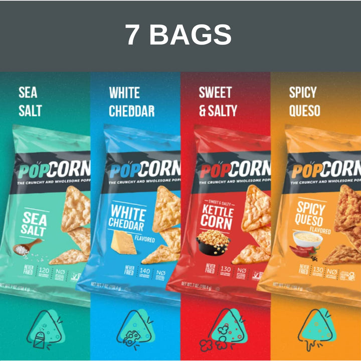 Popped Corn Snacks Gluten Free Chips, Ketle Corn, Spicy Queso, Sea Salt, White Cheddar, 1 Oz, 7 Count