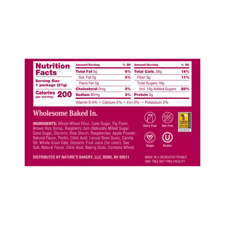 Whole Wheat Fig Bars, Raspberry, Real Fruit, Vegan, Non-Gmo, Snack Bar, 6 Twin Packs, 12 Oz, 1 Box