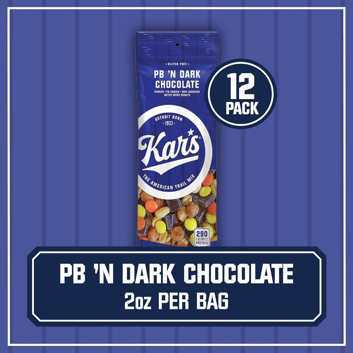 Kar’S Nuts Peanut Butter ‘N Dark Chocolate Trail Mix – 2 Oz Individual Snack Packs – Pack of 12, Gluten-Free Snack Mix