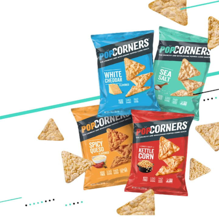 Popped Corn Snacks Gluten Free Chips, Ketle Corn, Spicy Queso, Sea Salt, White Cheddar, 1 Oz, 7 Count