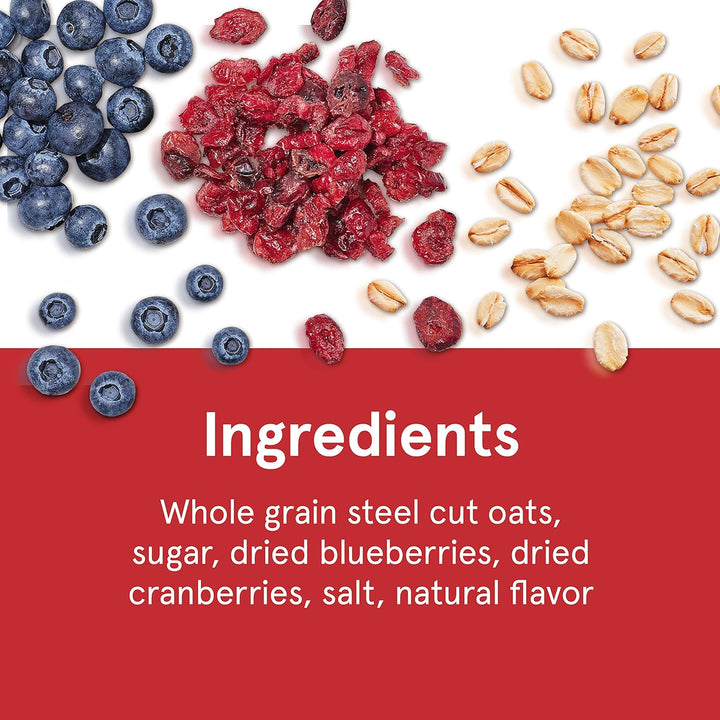 Steel Cut Oats, Quick 3-Minute Oatmeal, Cranberries and Blueberries, Breakfast Cereal, 8 Packets per Box (Pack of 6 Boxes)