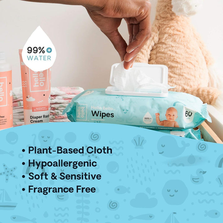 Baby Wipes I Plant Based Wipes for Sensitive Skin Made with 99% Water and Aloe for Babies and Kids I Unscented I 540 Count (9 Packs of 6)