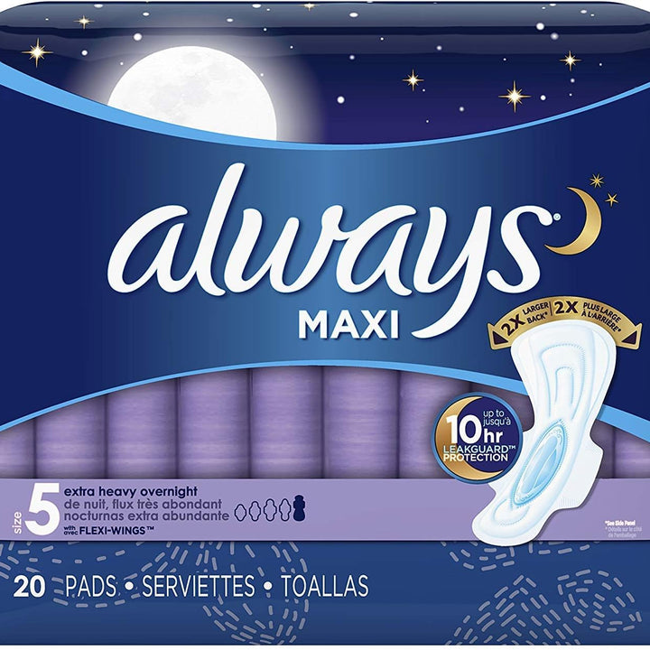 Extra Heavy Overnight Maxi Pads with Flexi-Wings - 20 Count (Pack of 2)