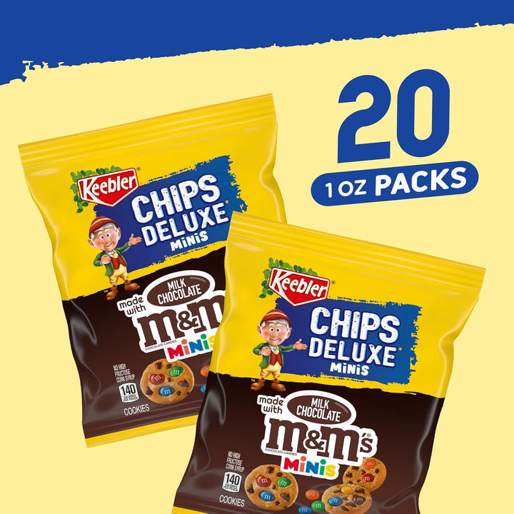 On-The-Go Rainbow Chips Deluxe Cookies | Individually Wrapped, Mini Chocolate Chip  Cookies with Real M&M'S | Rainbow Mini Cookies, Travel Snacks | 20 Cookie Bags, 20 Oz Box