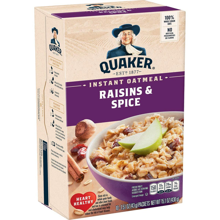 , Instant Oatmeal, Raisins & Spice, 10 Ct