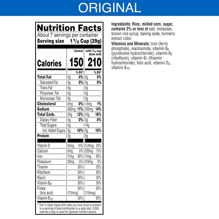 Breakfast Cereal, 8 Vitamins and Minerals, Try in Snack Mix, Original, 9.6Oz Box (1 Box)