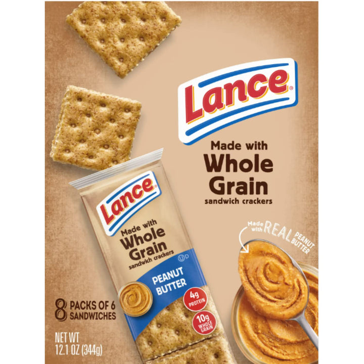Whole Grain Peanut Butter, Sandwich Crackers, 2 Boxes, 10 Pack of 6 Sandwiches Each, 24.2 Oz