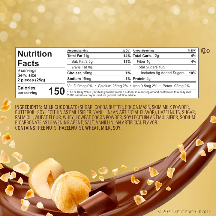 , Premium Gourmet Milk Chocolate Hazelnut, Individually Wrapped Candy for Gifting, 7.9 Oz, 18 Count