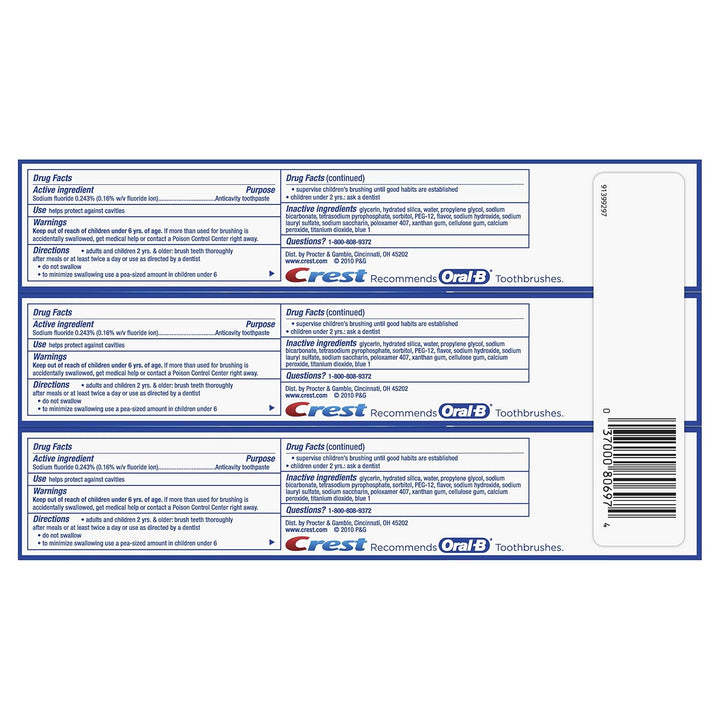 Baking Soda & Peroxide Whitening with Tartar Protection Toothpaste, Fresh Mint, 6.4 Oz, 3 Count