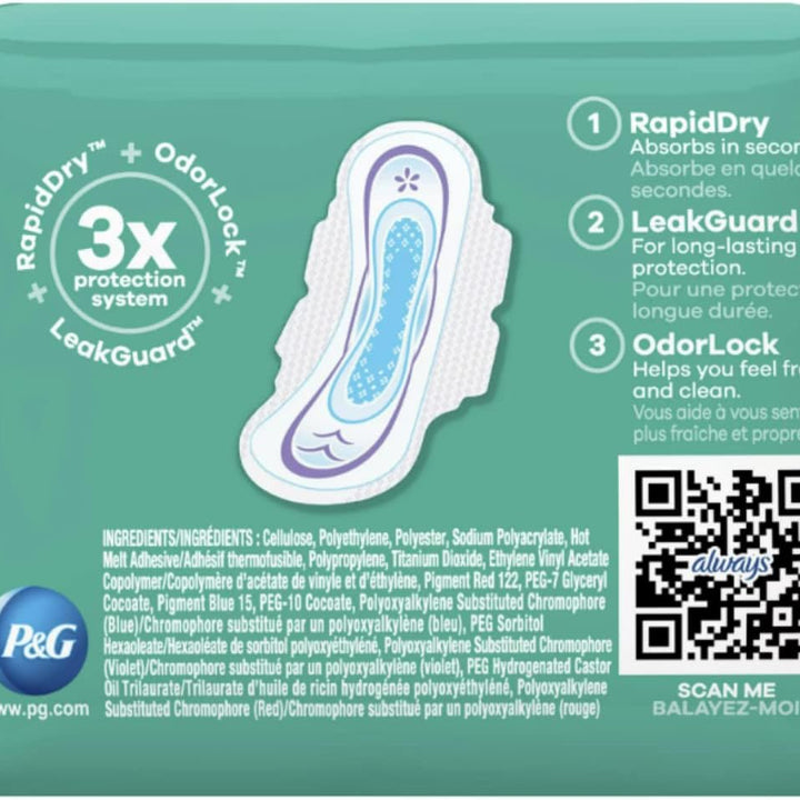 Ultra Thin, Feminine Pads for Women, Size 1, Regular, with Wings, 48 Count (Pack of 2)