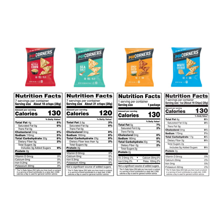 Popped Corn Snacks Gluten Free Chips, Ketle Corn, Spicy Queso, Sea Salt, White Cheddar, 1 Oz, 7 Count