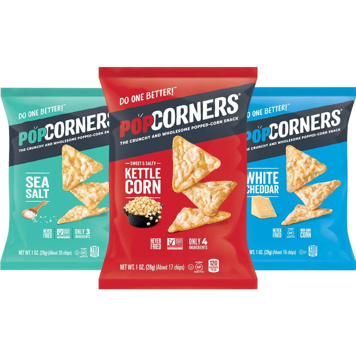 Snacks Variety Pack | Gluten Free Chips Snack Packs | Kettle Corn, White Cheddar, Sea Salt | 1 Ounce (Pack of 18)